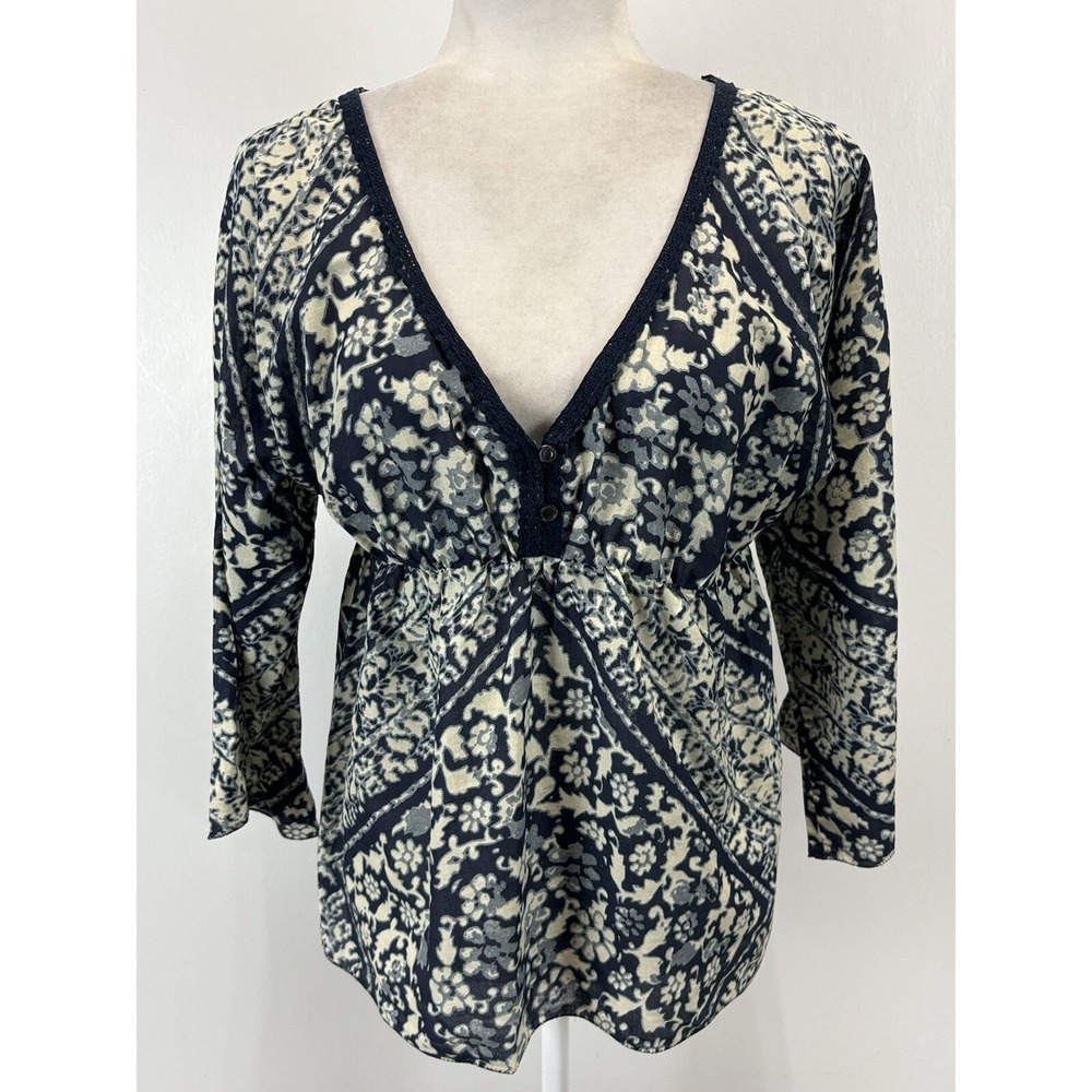 Denim & Supply Ralph Lauren Cotton Peasant Top Shirt Sz Small Blue Tan